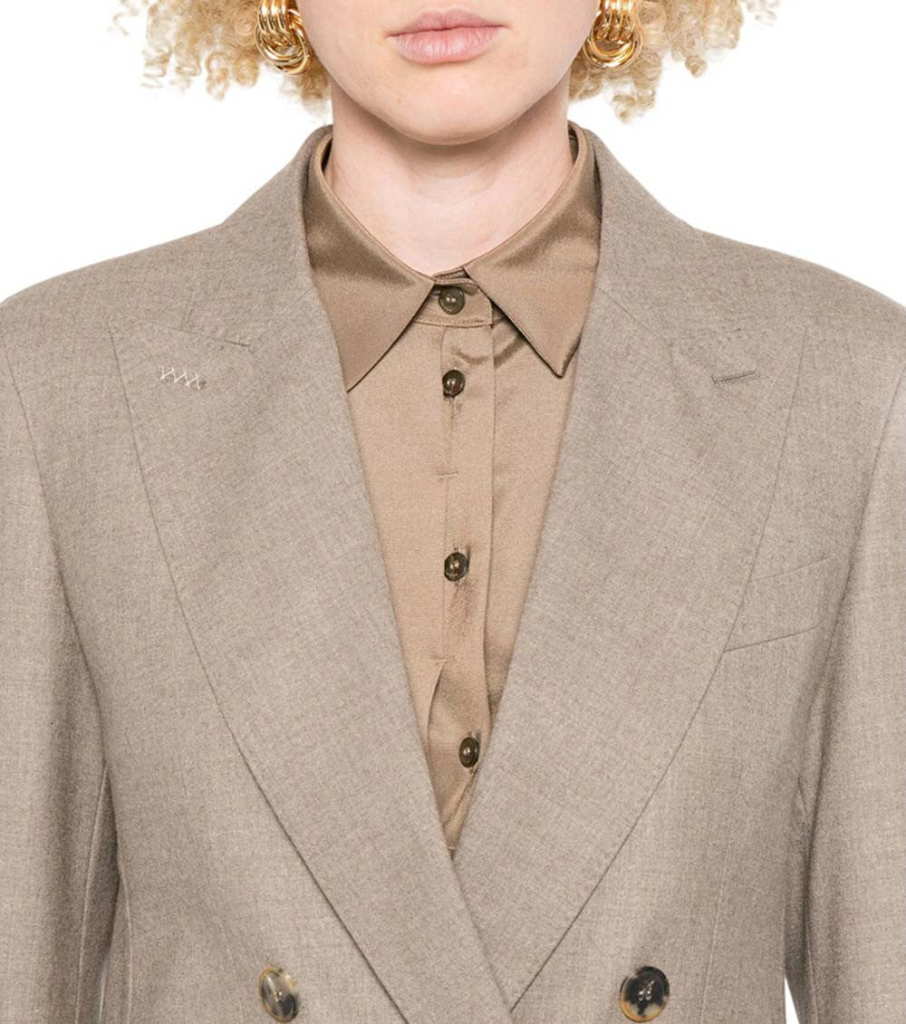 Beige Textured Notched Lapel Blazer 4