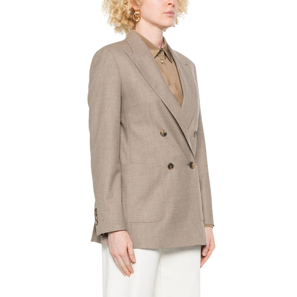 Beige Textured Notched Lapel Blazer 5