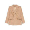 Beige Solid Peaked Lapel Blazer 1