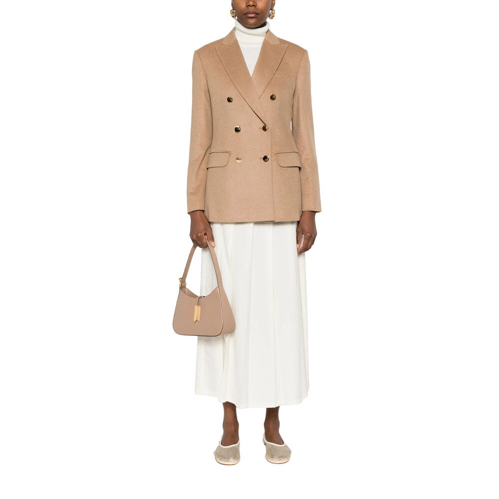 Beige Solid Peaked Lapel Blazer 2