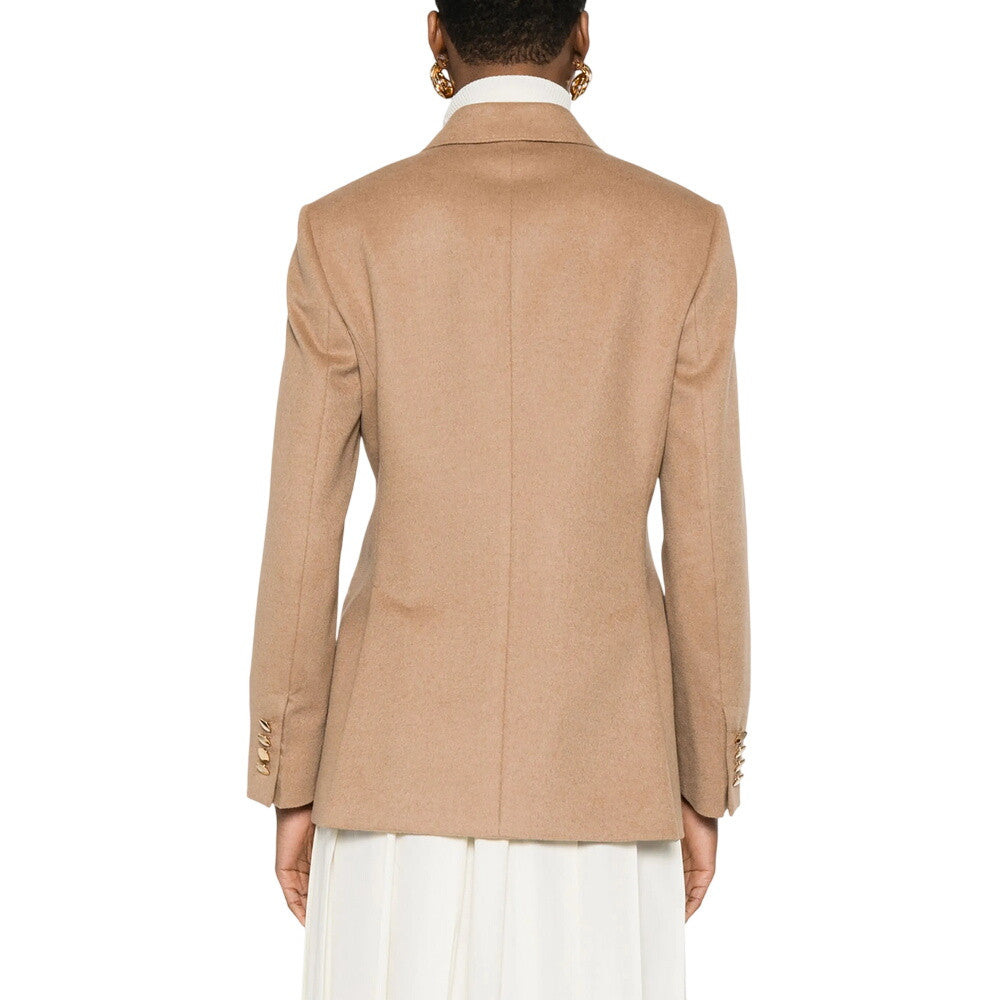 Beige Solid Peaked Lapel Blazer 3