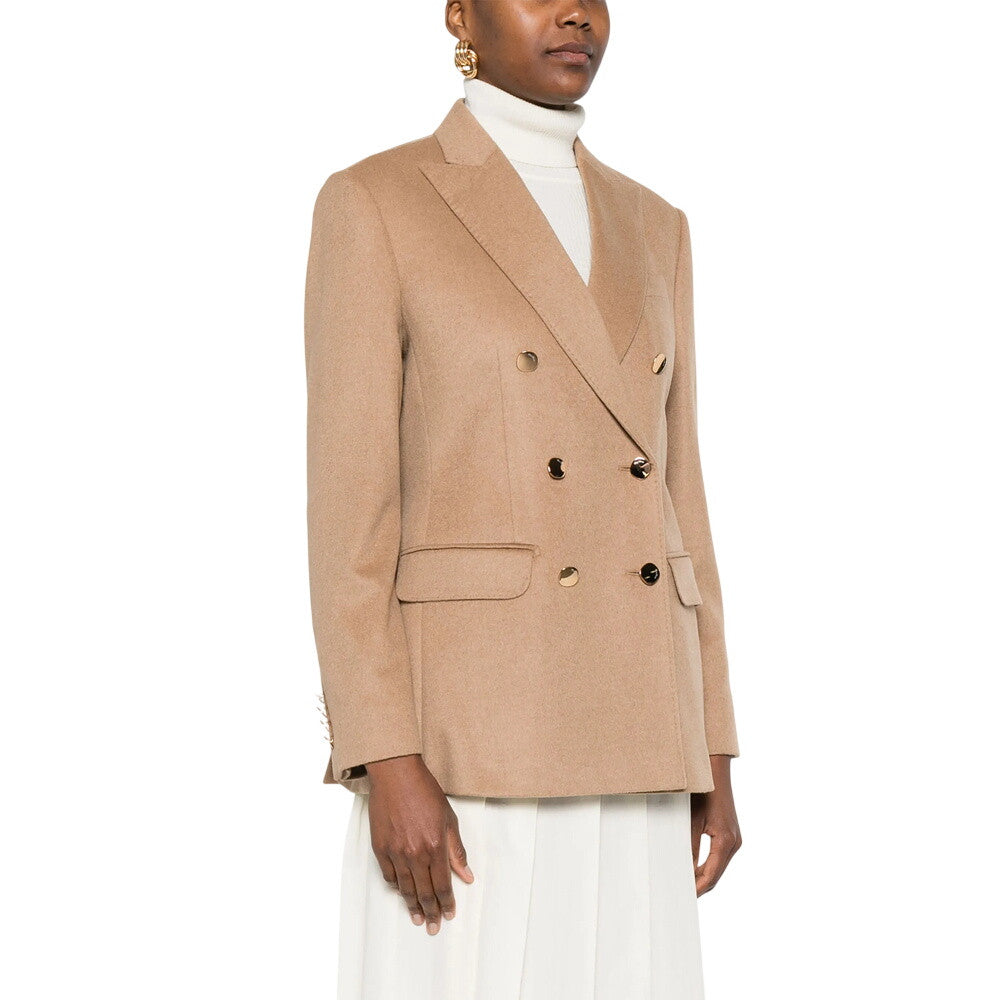Beige Solid Peaked Lapel Blazer 4