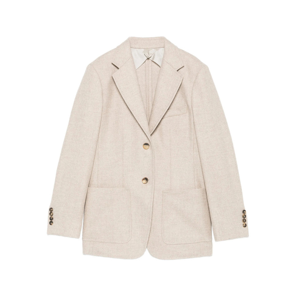 Beige Notched Lapel Blazer 1