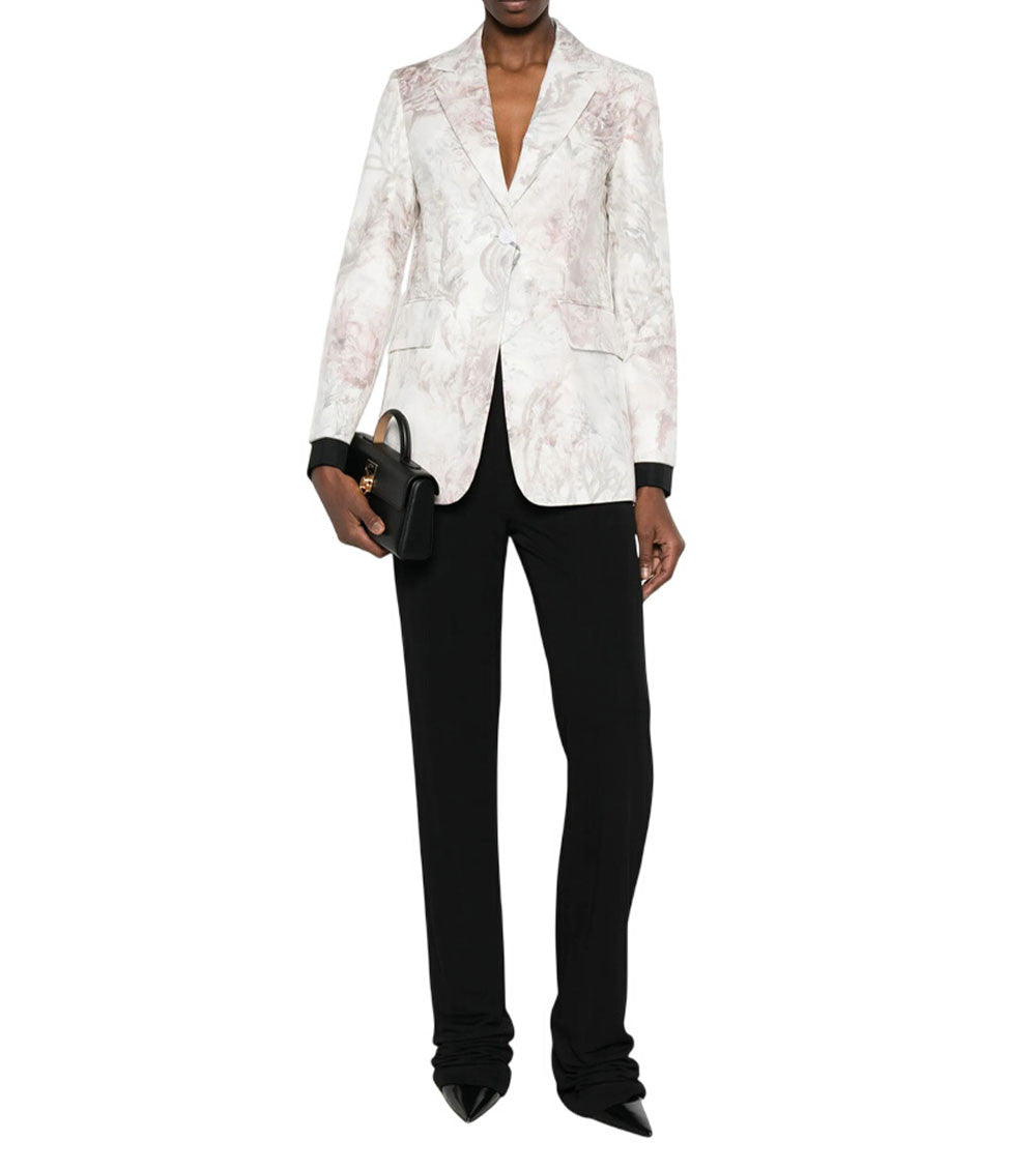 White Floral Notched Lapel Blazer 1