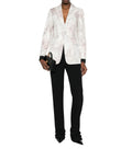 White Floral Notched Lapel Blazer 1
