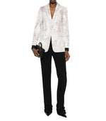White Floral Notched Lapel Blazer 1