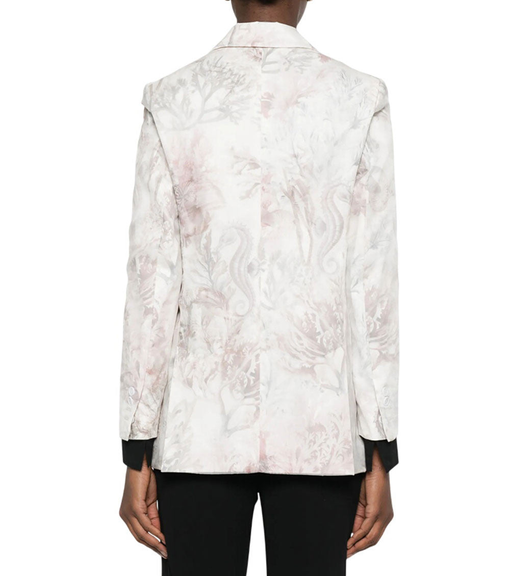 White Floral Notched Lapel Blazer 2