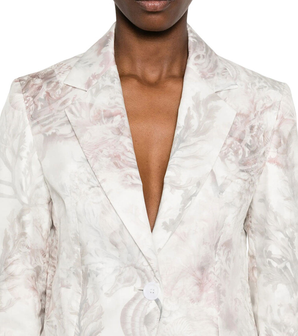 White Floral Notched Lapel Blazer 3
