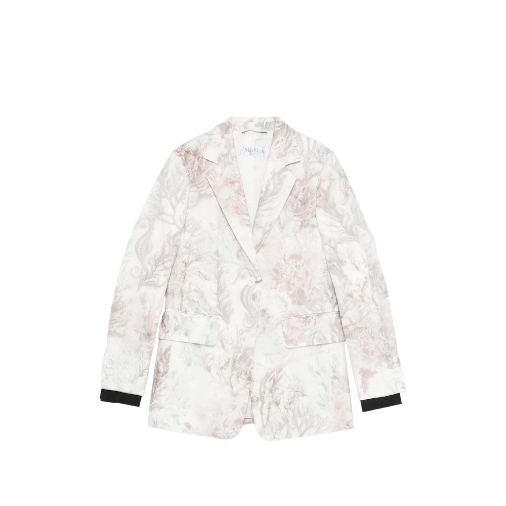 White Floral Notched Lapel Blazer 4