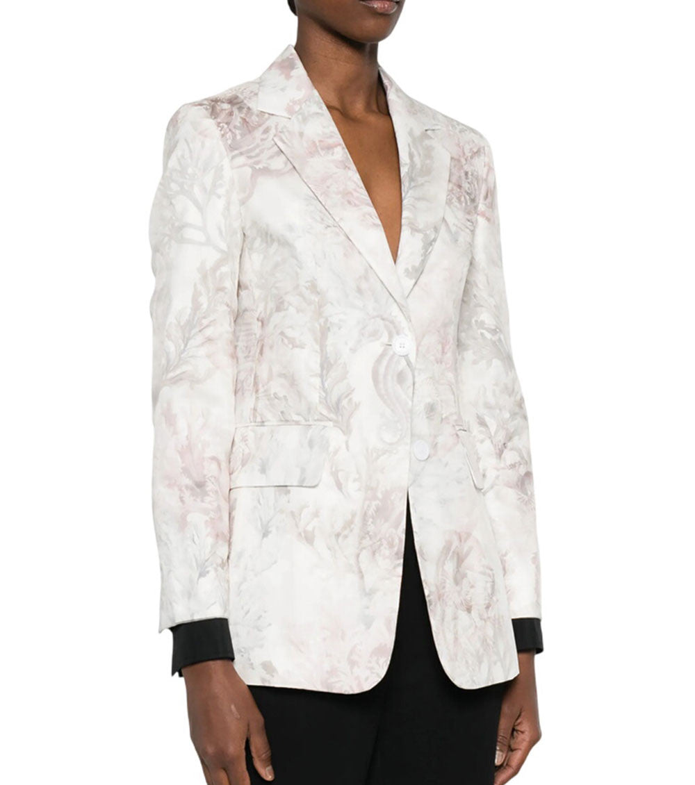 White Floral Notched Lapel Blazer 5