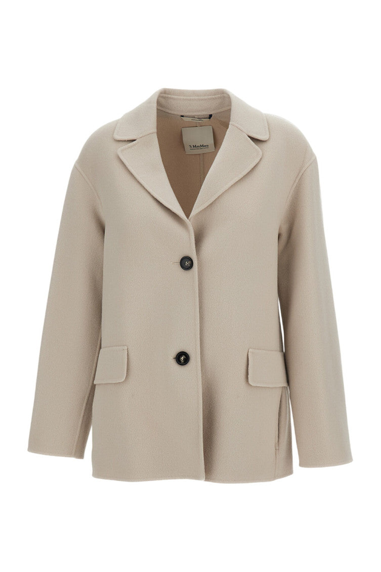 Beige Solid Notched Lapel Blazer 1