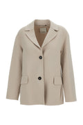 Beige Solid Notched Lapel Blazer 1
