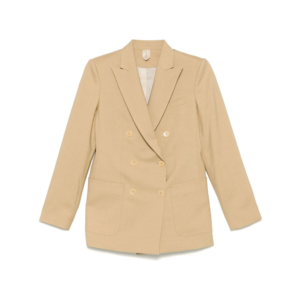 Beige Solid Notched Lapel Blazer 1