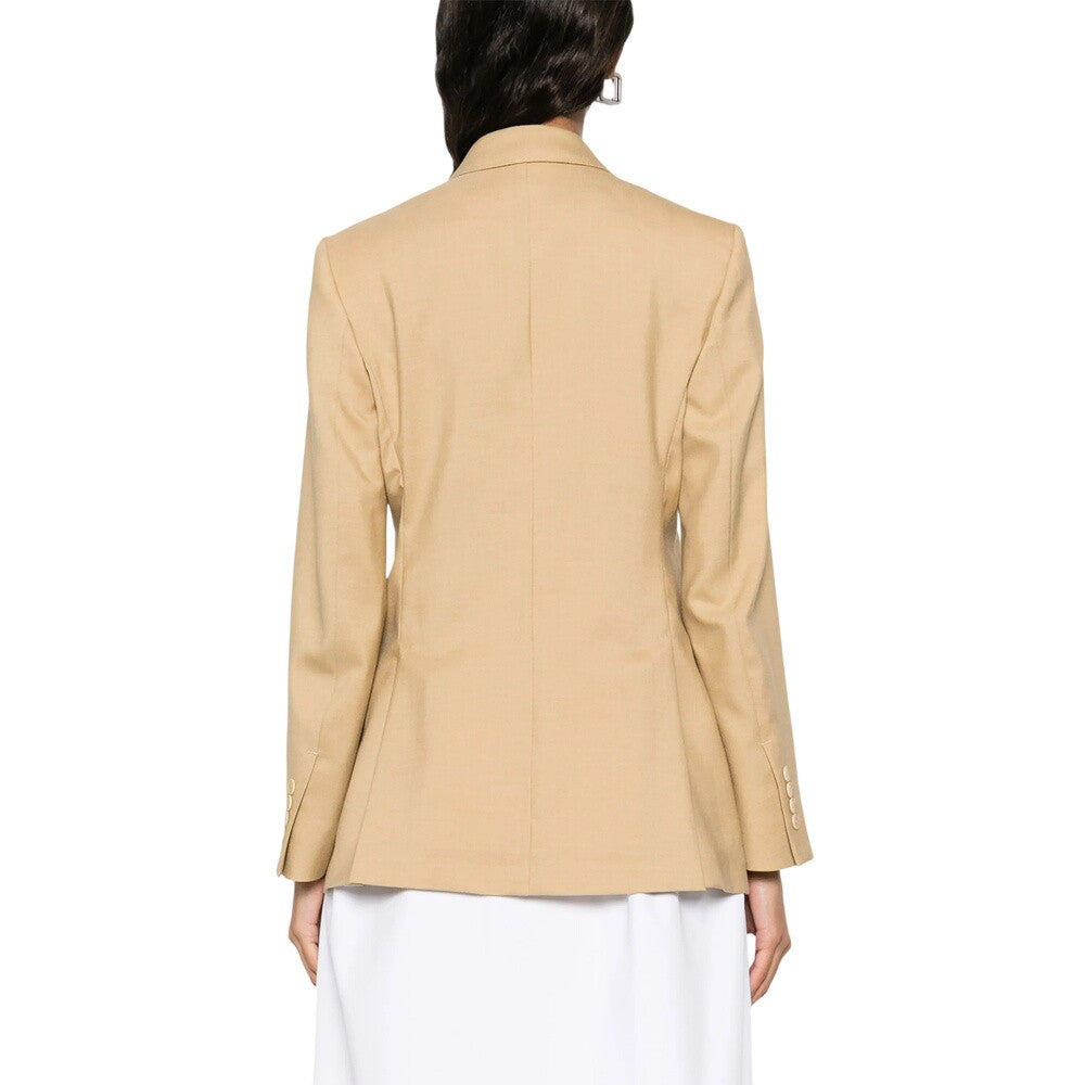 Beige Solid Notched Lapel Blazer 2