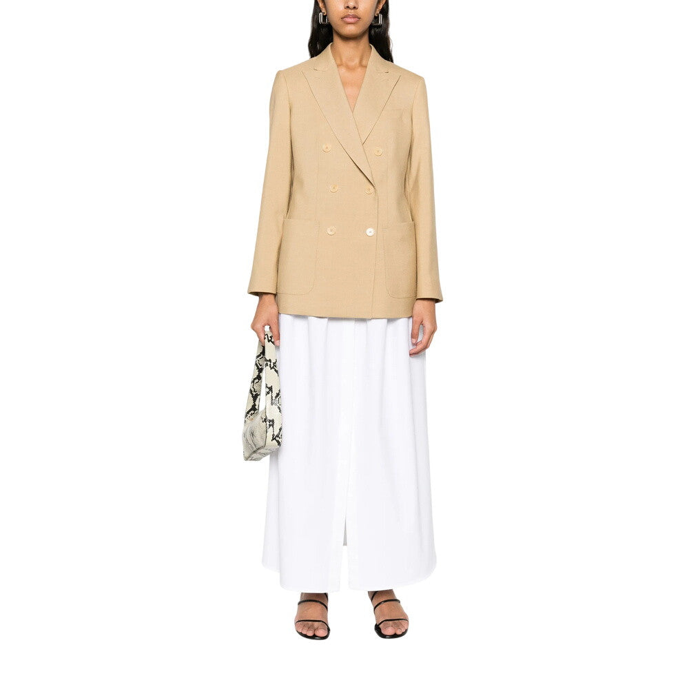 Beige Solid Notched Lapel Blazer 3