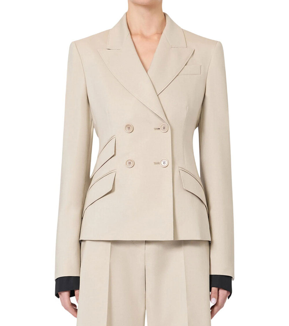 Beige Solid Notched Lapel Blazer 1