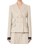 Beige Solid Notched Lapel Blazer 1