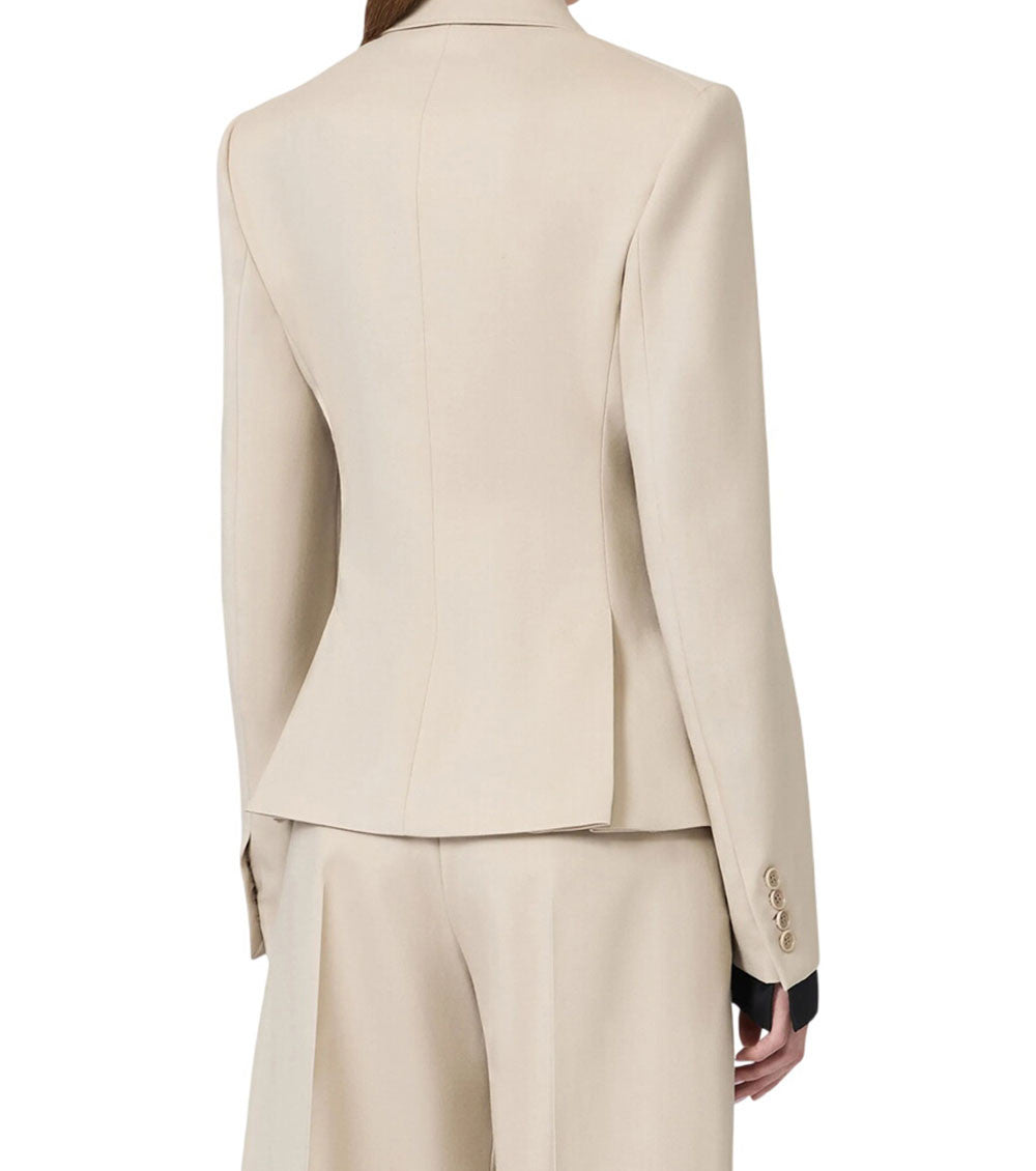 Beige Solid Notched Lapel Blazer 2
