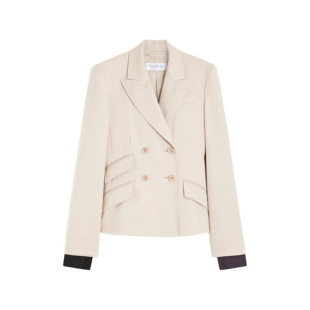 Beige Solid Notched Lapel Blazer 3