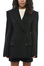 Black Solid Peaked Lapel Blazer 1