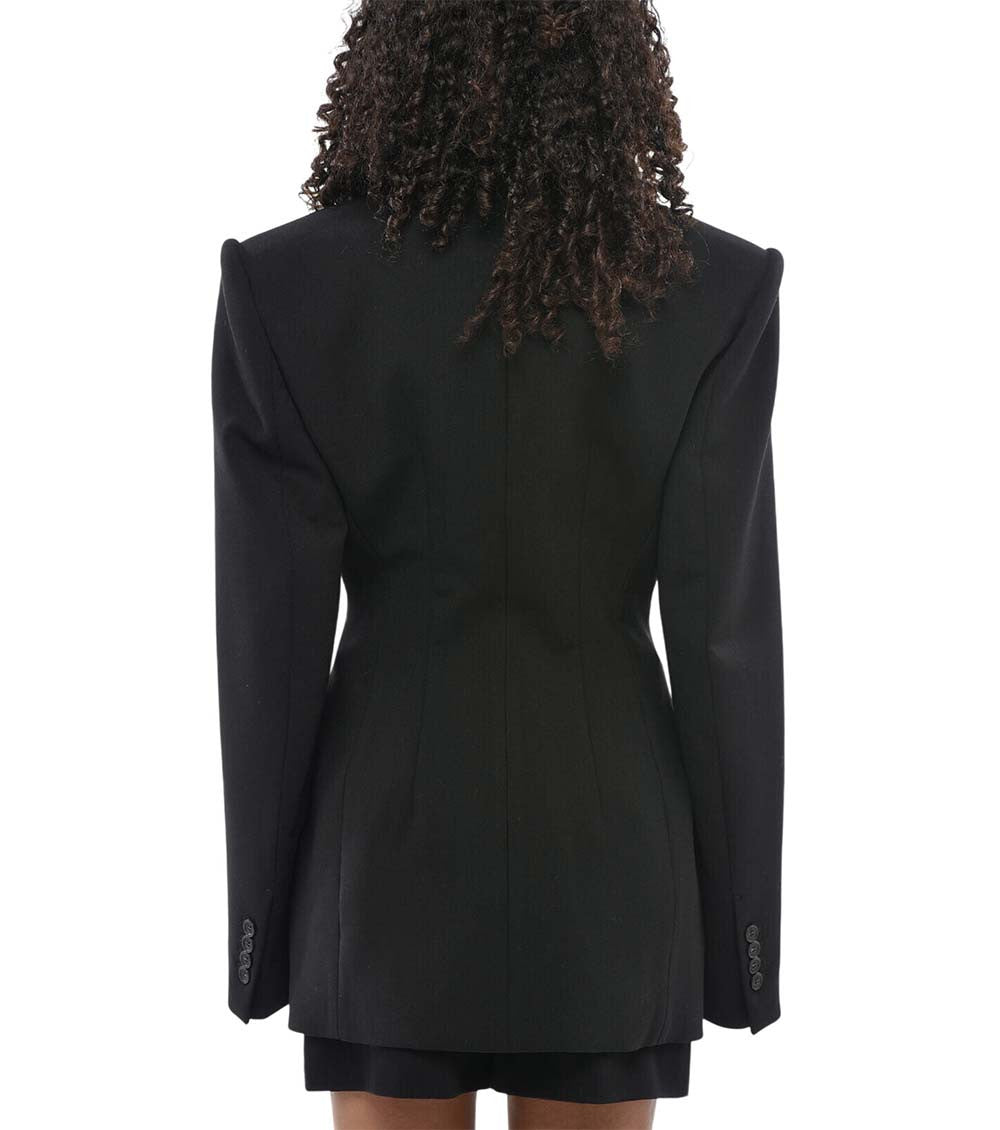 Black Solid Peaked Lapel Blazer 2