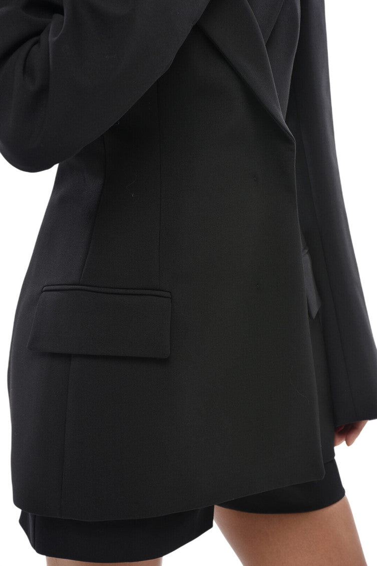 Black Solid Peaked Lapel Blazer 3