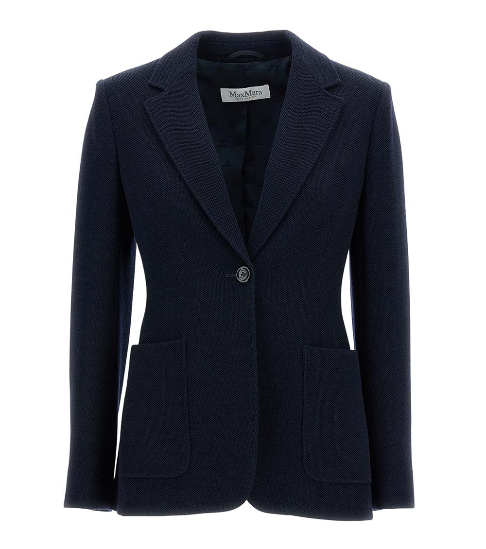 Dark Blue Solid Notched Lapel Blazer 1