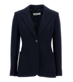 Dark Blue Solid Notched Lapel Blazer 1