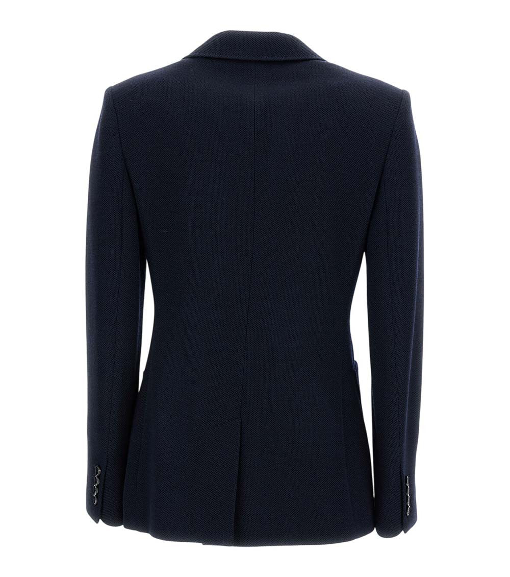Dark Blue Solid Notched Lapel Blazer 2