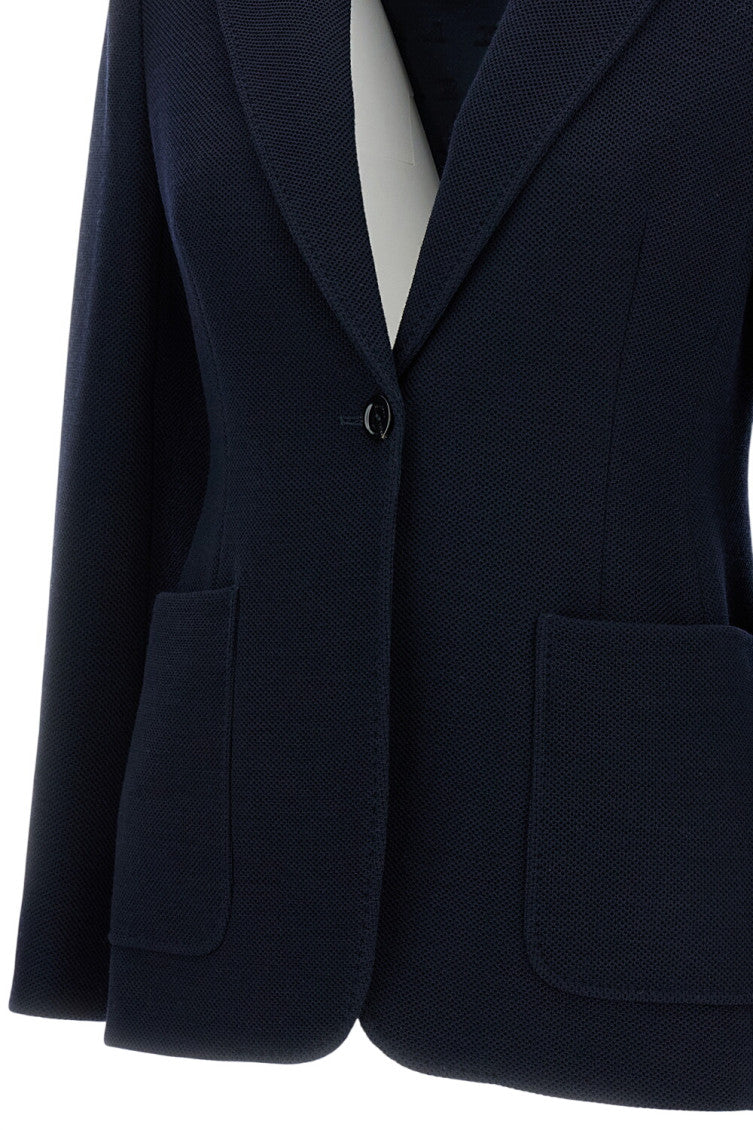 Dark Blue Solid Notched Lapel Blazer 3