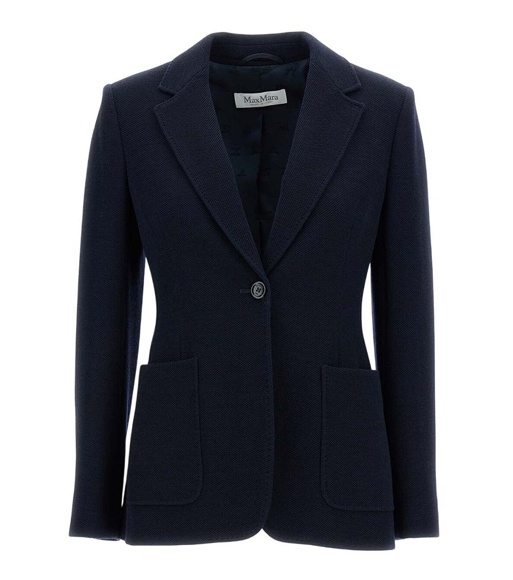 Dark Blue Solid Notched Lapel Blazer 4