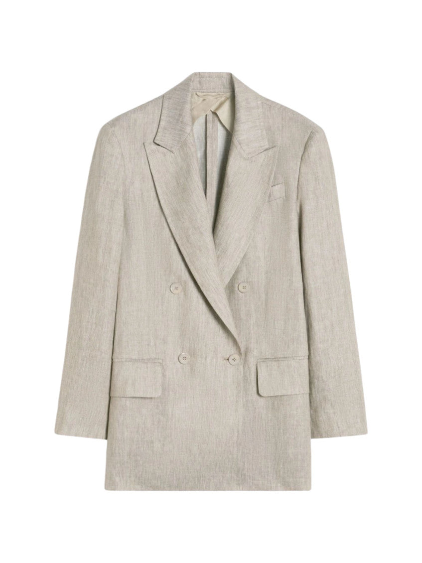 Beige Solid Notched Lapel Blazer 1