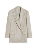 Beige Solid Notched Lapel Blazer 1