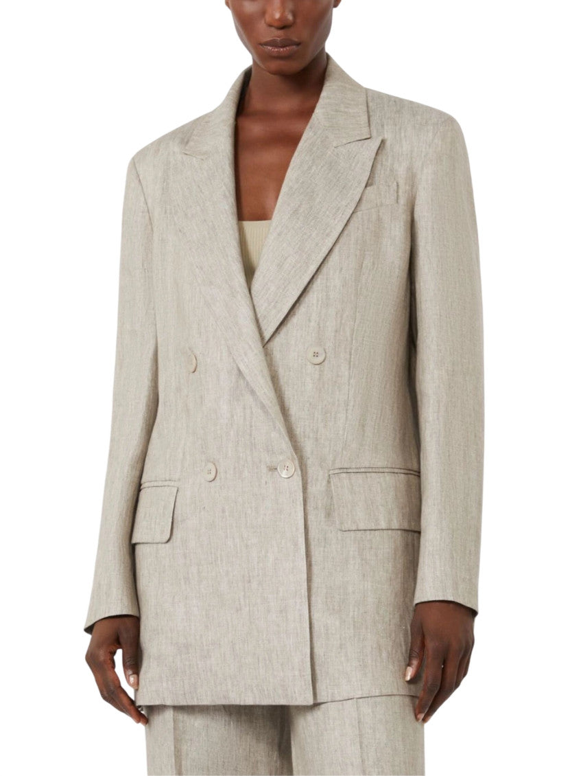 Beige Solid Notched Lapel Blazer 2