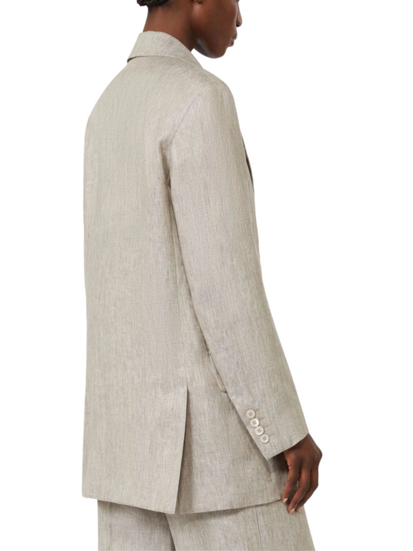 Beige Solid Notched Lapel Blazer 3