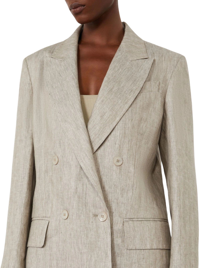 Beige Solid Notched Lapel Blazer 4
