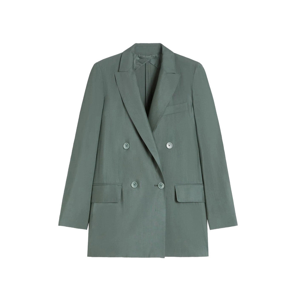 Green Solid Notched Lapel Blazer 1