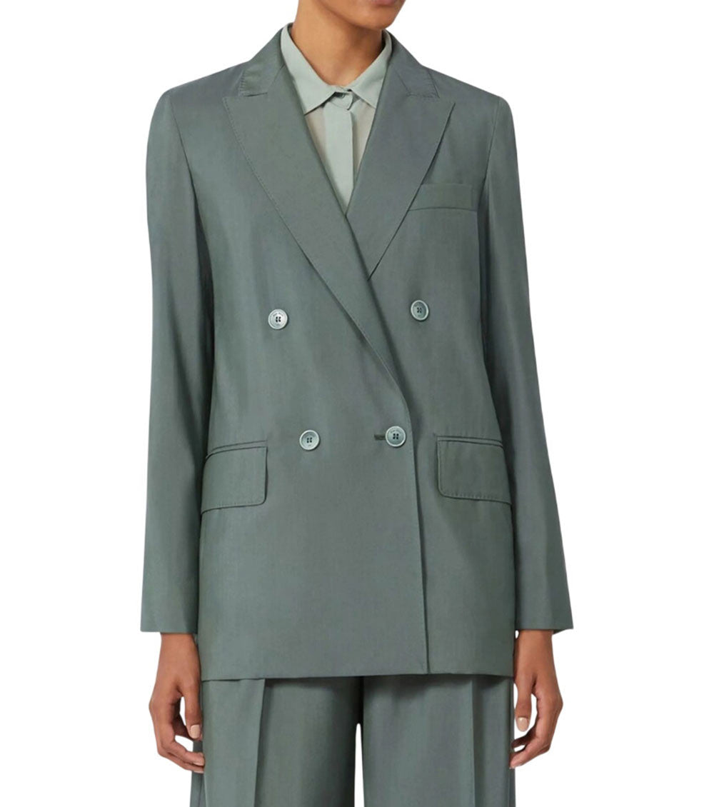 Green Solid Notched Lapel Blazer 2