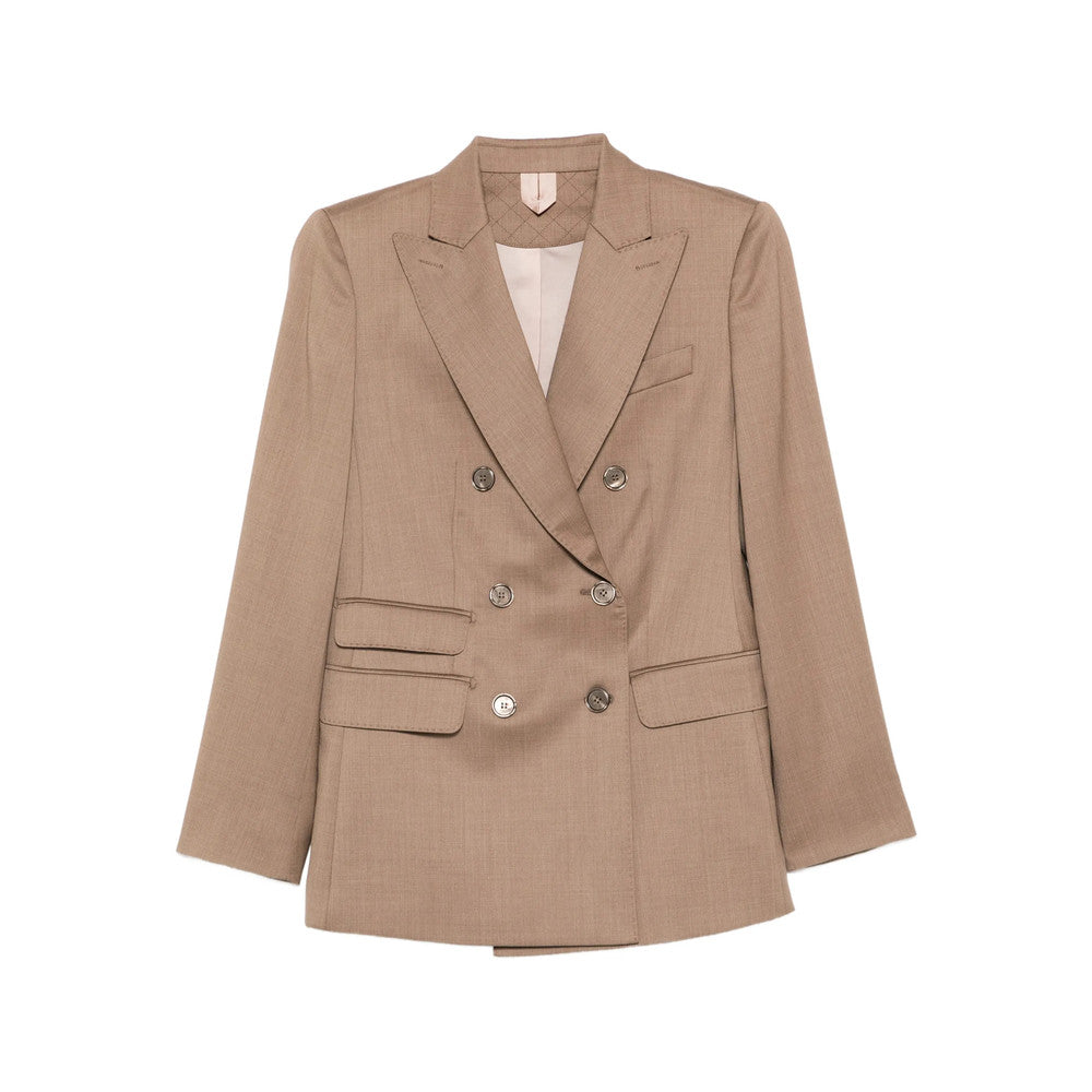 Brown Solid Notched Lapel Blazer 1