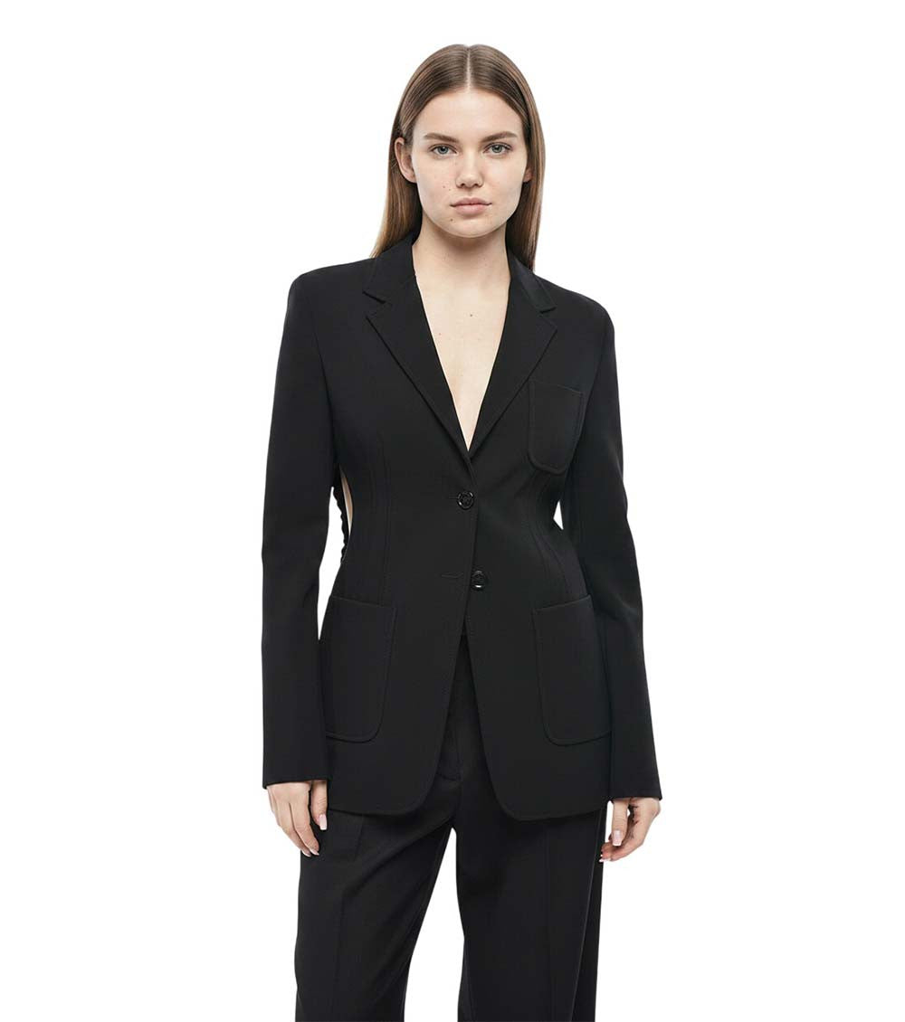 Black Solid Notched Lapel Blazer 1