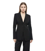 Black Solid Notched Lapel Blazer 1