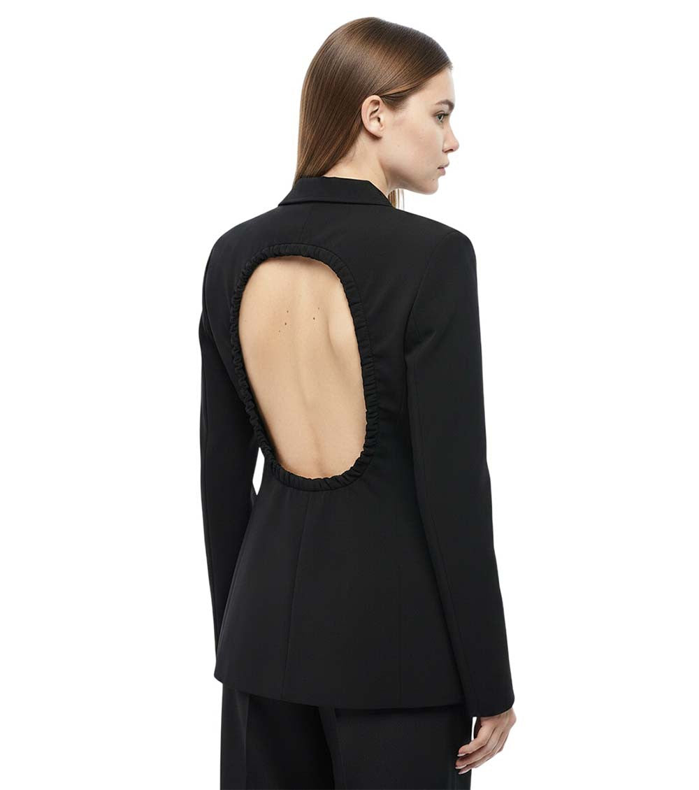 Black Solid Notched Lapel Blazer 2