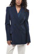 Blue Solid Peaked Lapel Blazer 1