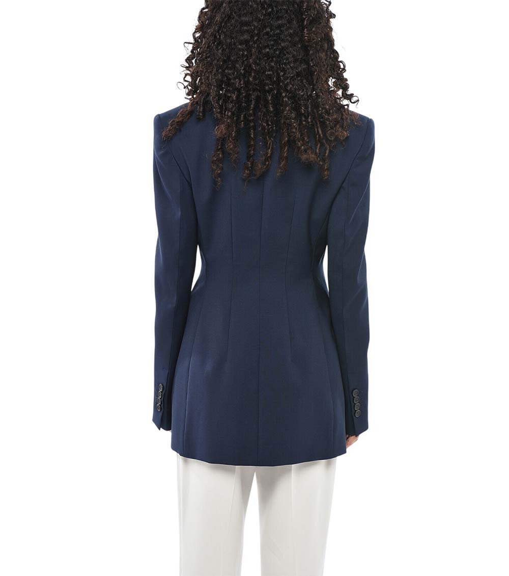 Blue Solid Peaked Lapel Blazer 2