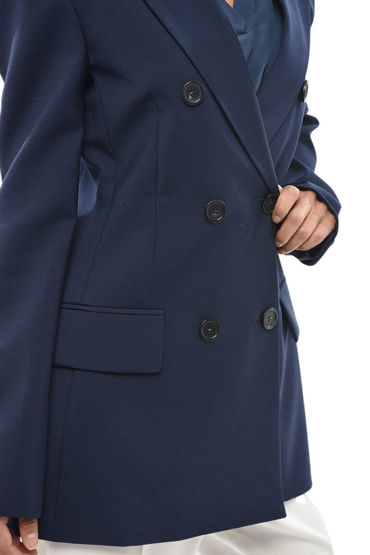 Blue Solid Peaked Lapel Blazer 3