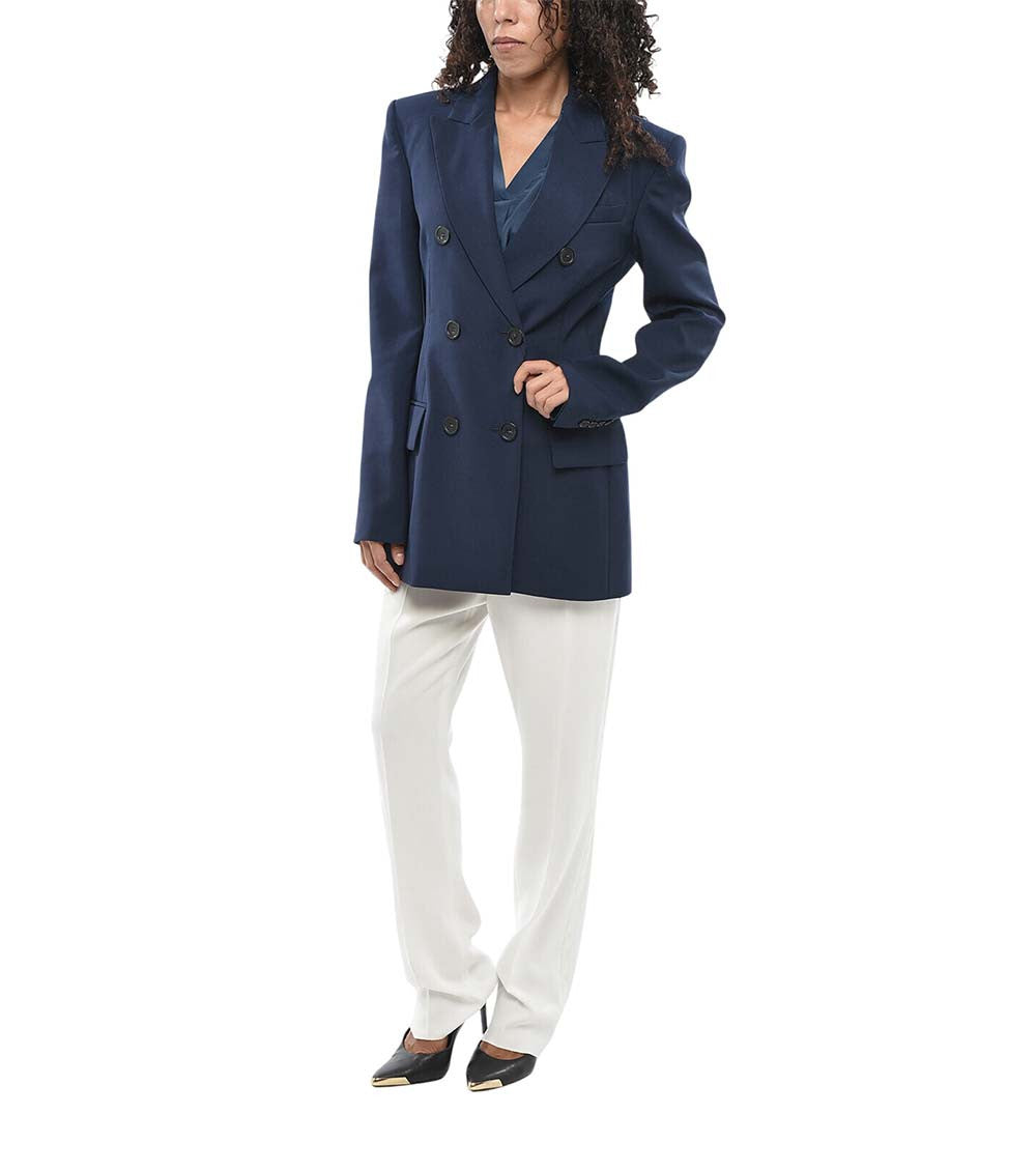 Blue Solid Peaked Lapel Blazer 4
