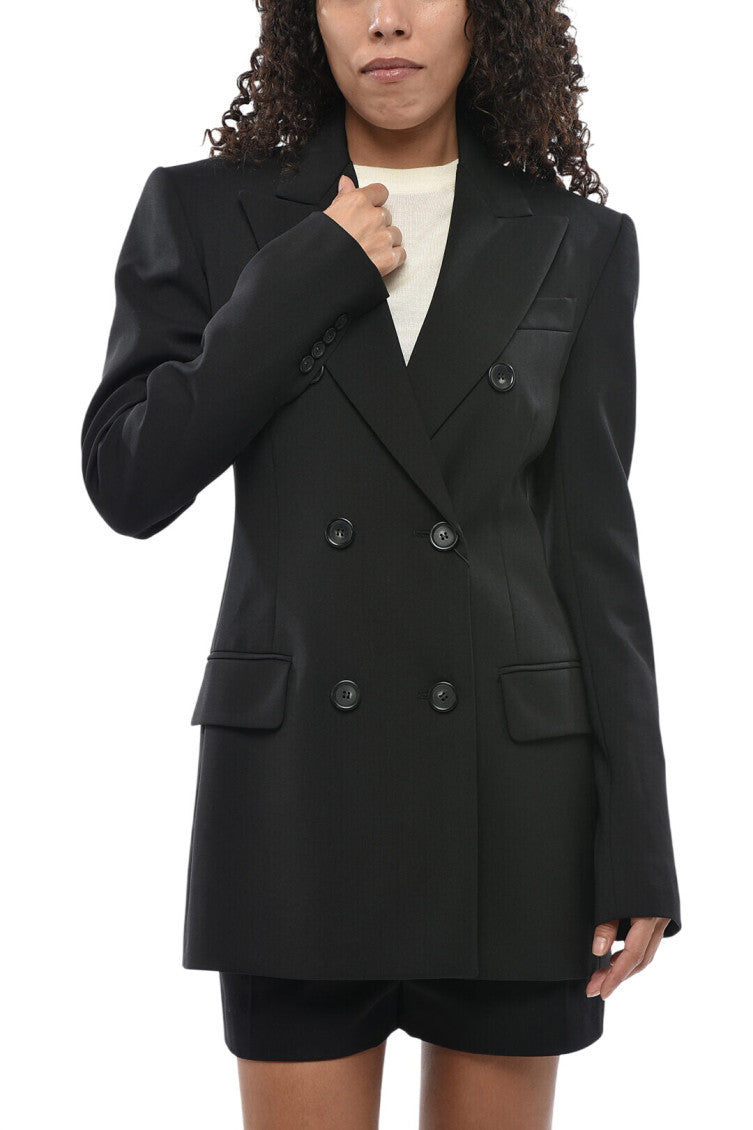 Black Solid Peaked Lapel Blazer 1