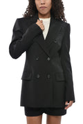 Black Solid Peaked Lapel Blazer 1