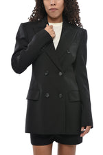 Black Solid Peaked Lapel Blazer 1