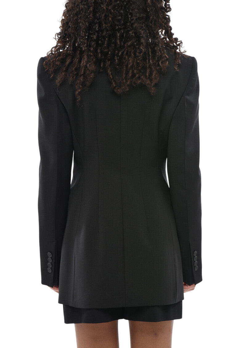 Black Solid Peaked Lapel Blazer 2